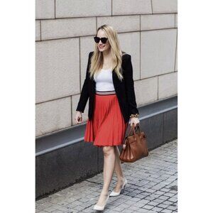 Theory Red Pleated Linen Blend A-Line High Waist Crunch Zeya Skirt Large NWT